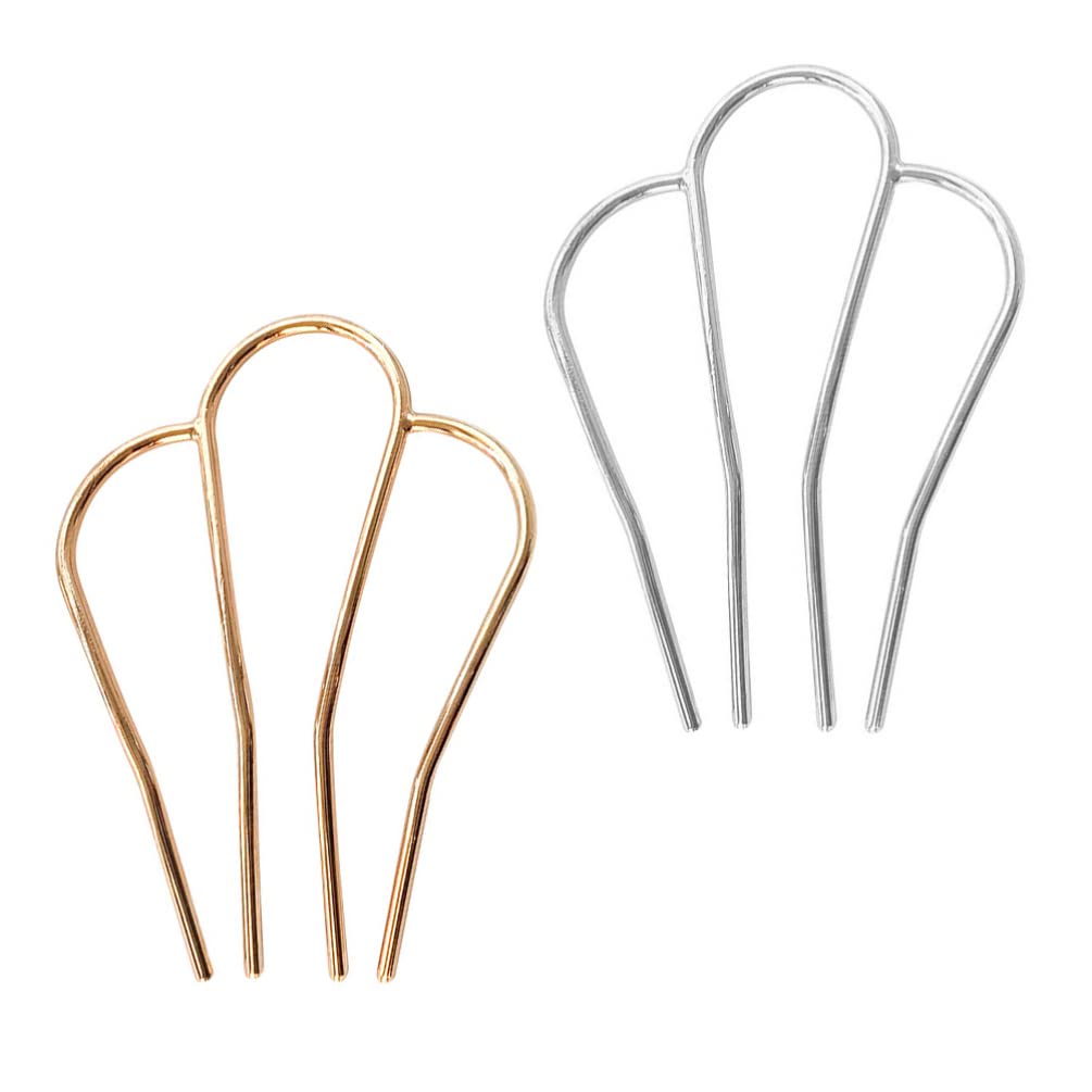 ABOOFAN 2pcs U Shaped Hair Fork Side Hairpin 4 Prong Hair Updo Bun Hairpin Sticks Alloy Hair Clips Grips Hair Styling Accessories for Women Girls