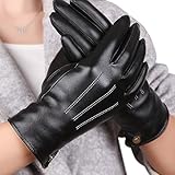 Womens Touchscreen Texting Winter PU Leather Gloves Driving Outdoor Fleece Lining (8, Black)