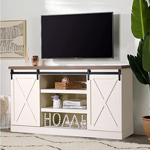 Farmhouse TV Stand for 65 Inch TV Sliding Barn Door Kitchen Sideboard Buffet Storage