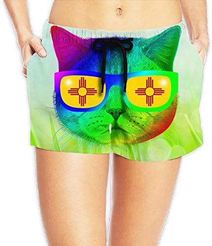 Mexico Flag Sun Kitty Kitten Meow Sunglasses Women's Swim Surf Trunks Summer Swim Tropical L