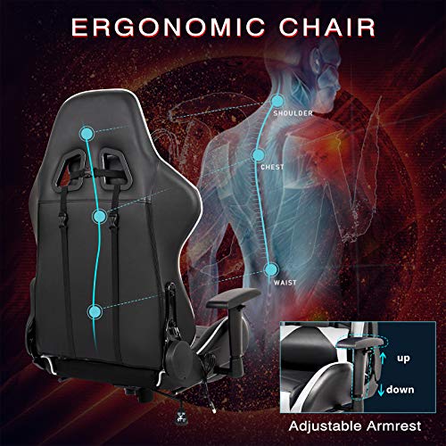 Rimiking Massage Gaming Chair with Footrest Computer Chair Adjustable Swivel Recliner with