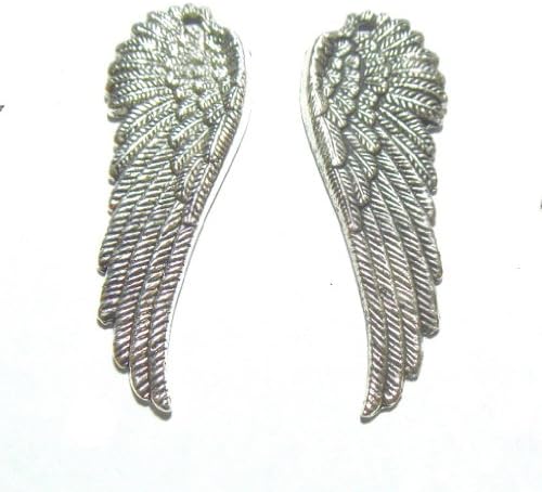 Large Wing Charm Pendant 2-inch Steampunk Right & Left Sides 12 Piece lot (Silver)