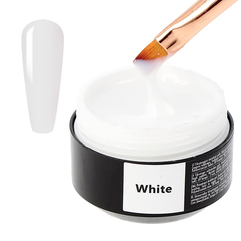 Sincero Salon Solid Builder Gel for Nails - White - Hard Gel Builder for Extension - Nail Repair and Strengthener - LED UV Builder Gel for Nails - Use with Nail Forms - Nail Hardener Gel 15ml