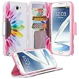 Samsung Galaxy Note 2 Case - Magnetic Leather Flip Book Wallet Pouch, Slim Folio with Kickstand For Samsung Galaxy Note 2 - Sun Flower