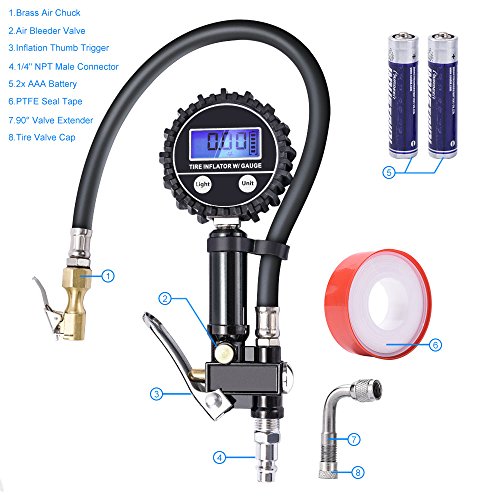 Digital Tire Pressure Gauge MICTUNING Heavy Duty 200 PSI Tire Inflator Air Pressure Gauge with