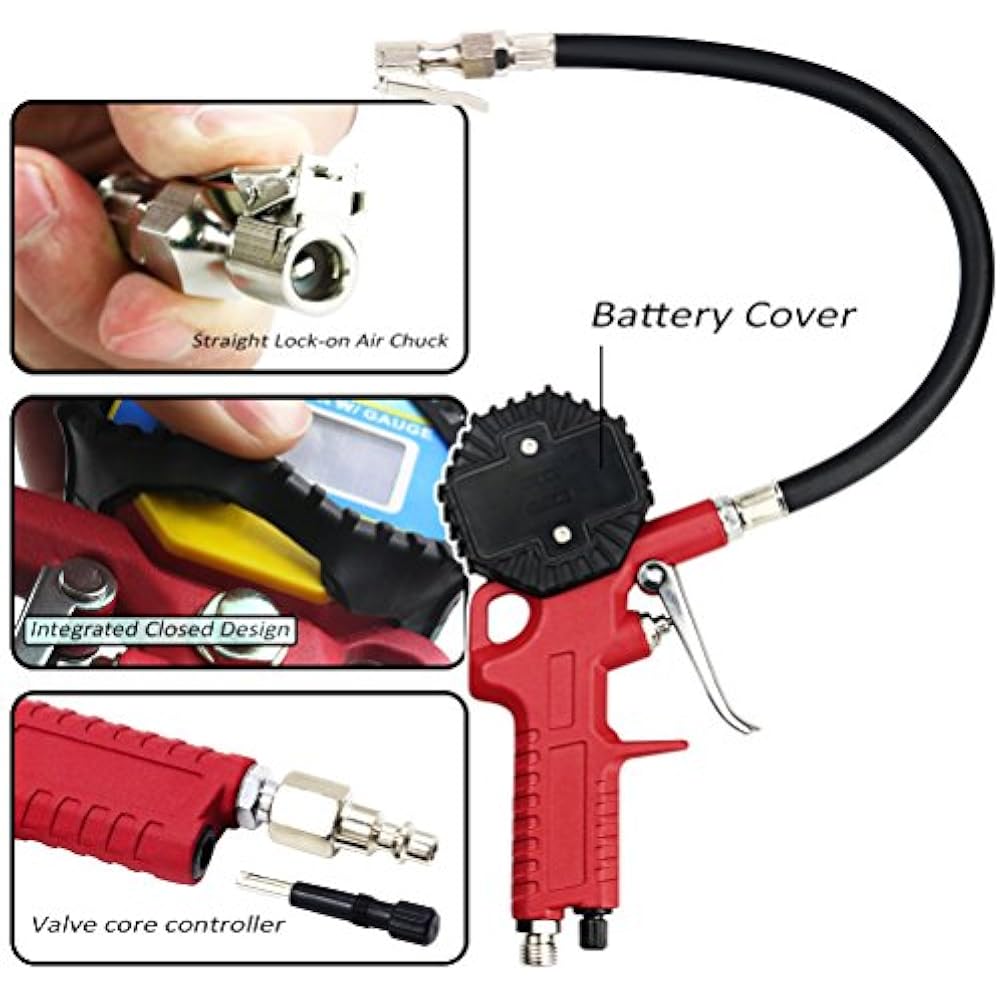 Digital Tire Pressure Gauge Wih Straight LockOn Air Chuck 90 Degree