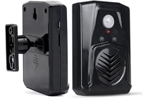 WAYTRONIC Infrared Motion Sensor Activated Sound Speaker Built with Microphone Recordable Voice for Shop Sale, Garage Door Alert, Greeting Visitor Door Chime, Security Reminder（Black）