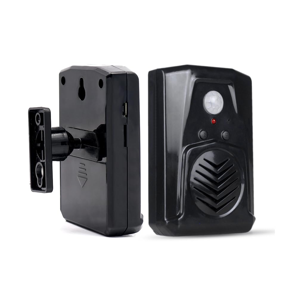 Infrared Talking Motion Sensor Activated halloween Sound Speaker Built with Microphone Recordable Voice for Shop Sale, Garage Door Alert, Greeting Visitor Door Chime, Security Reminder（Black）