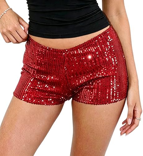 Adoeren Women Sexy Sequin Micro Shorts Y2k Low Rise Glitter
