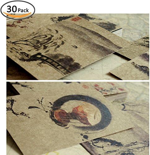 JX Hornet China Ancient Ink Postcard Set Of 30,Hand Painted Illustration Landscape Painting Kraft Paper Postcard