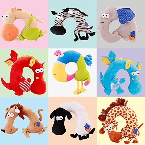 LUCKSTAR U-shaped Pillow - Soft & Small Cartoon Neck Pillow Comfortable Travel Pillow Animal Travel Neck Pillow Plush Toy Provides Relief and Support for Neck Pain Suit for Travel, Home (Blue Dragon)