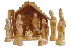 HOLY LAND IMPORTS Deluxe Olive Wood Nativity Set- Hand Carved in Bethlehem, The Holy Land.