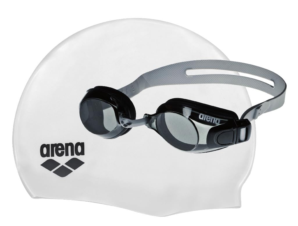 ARENA Unisex's Pool Set Goggle+Cap (Kit), Silver-Smoke-White-Black, One Size 92422