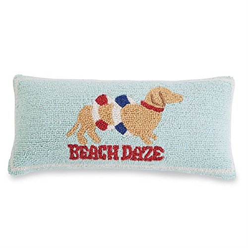 Mud Pie Beach Daze Puppy Woven Wool Hooked Pillow Beachfront Decor