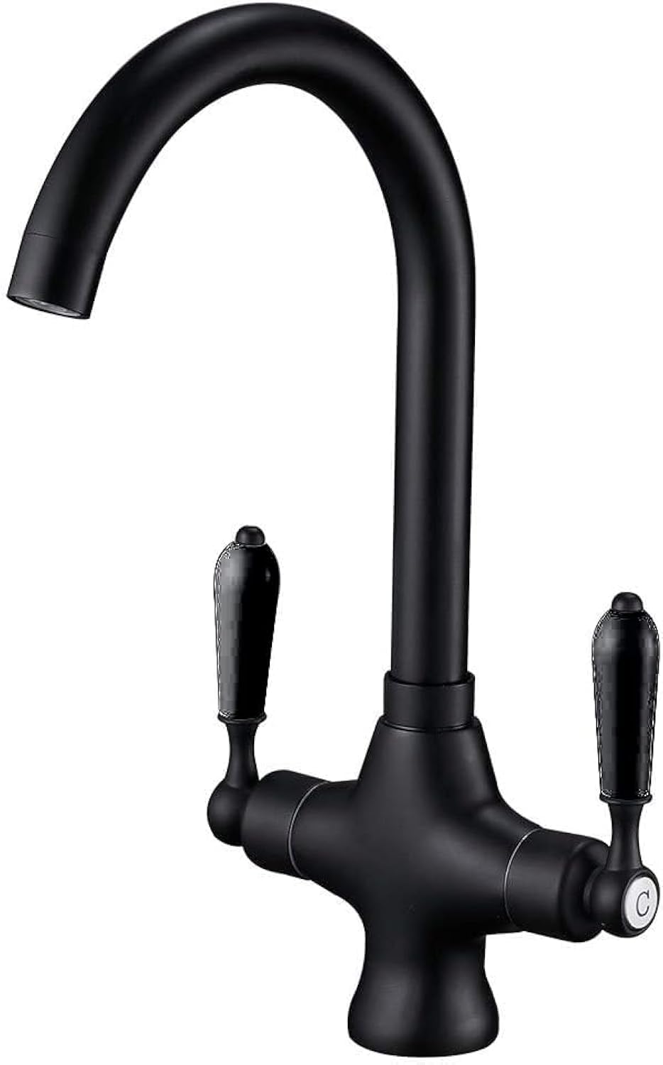Heable Matte Black Kitchen Mixer Tap Black Ceramic Dual Lever Monobloc Swivel Spout Kitchen Sink Taps with UK Standard Fittings