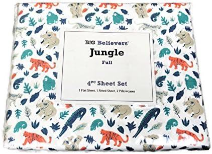 Big Believers Tiger Crocodile Rhinoceros &amp; Elephant Multi Jungle Animals Themed 4 Piece Full Sheet Set