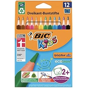 BIC-Kids-Evolution-Triangle-ECOlutions-Triangular-Colouring-Pencils-Pack-of-12-Assorted-Colours BIC Kids Evolution ECOlutions, Triangular Colouring Pencils, Ideal for School, Assorted Colours, Pack of 12