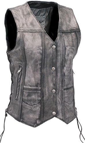 Women's Vintage Gray Side Lace Leather 10 Pocket Gun Vest (L) #VLA6872LGY
