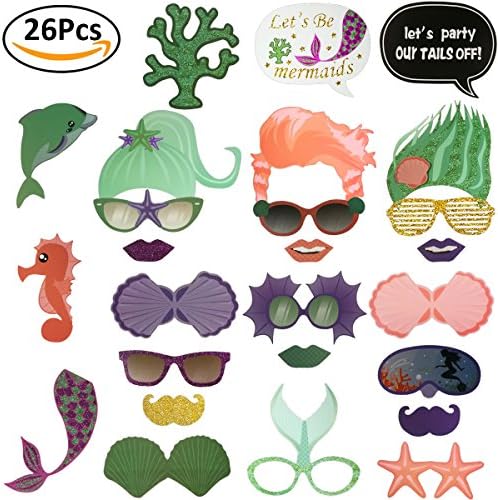 Finseng Mermaid Under the Sea Birthday Party Baby Shower Photo Booth Props Kit - 26 Counts