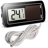 Digital Panel Thermometer, Solar Powered. External Probe on 6-ft Cable. Easy-Read LCD. -50 to 188 &deg;F. Accurately Monitor Temperature in Coolers, Freezers, Incubators, Reptile Enclosures and More.