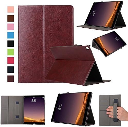 iPad 12.9" 2017 Tablet Case, SHANGRUN Premium PU Leather Folio Book Smart-Shell Cover with [Built in Hand Strap], Stand Feature, [Auto Sleep/Wake] for iPad 12.9" 2017 Tablet Cove Wine Red