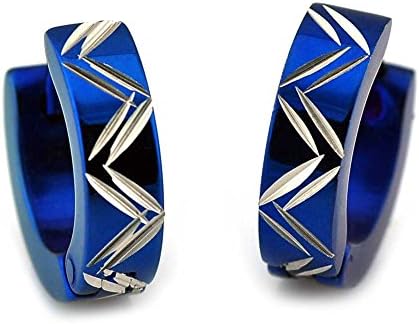 Stainless Steel Womens Mens Multi Blue Huggie Hinged Hoop Earrings