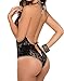 GlamsyWear Women Sexy Lace Teddy Lingerie Deep V Halter Lace Body Suit with Charming Eye Cover BONUS
