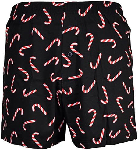 Young USA Men's Boxer Shorts Set Christmas Holiday Black Candy Cane Snowflake (M)