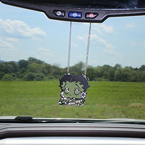 Betty Boop Face Head with Name Script with Gem Clear Crystals Animal Print Safari Wild Series Auto Car Truck SUV Vehicle Universal-fit Rear View Mirror Ornament - Auto Ornamentz - Thumbnail 2