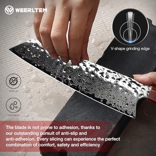 WEERLTEM Damascus Chef Knife, Upgraded 8 Inch Professional VG10 Damascus steel Japanese Kiritsuke Knife, Ultra Sharp 67-Layer Damascus Kitchen Knife with Octagonal Red Sandalwood Handle & Gift Box