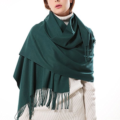 Womens Pashmina Shawl Wrap Scarf - Ohayomi Solid Color Cashmere Stole Extra Large 78"x28" (Green)