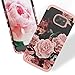 RabeMall Samsung Galaxy S7 Edge Case Unique Pretty Flowers for Girls/Women Anti-Fingerprint Three Layer High Impact Resistant Hybrid Shockproof Protective Cover,Floral Rose Gold