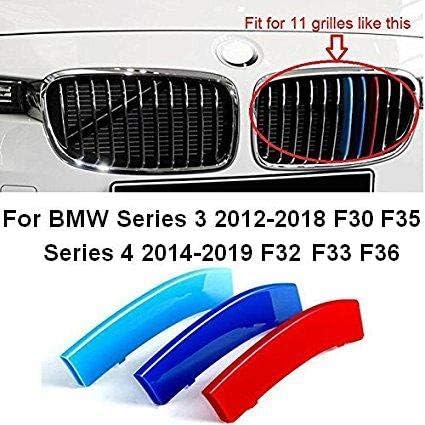 BizTech ® Clip In Grille Inserts Compatible with BMW Series 3 2012-2018 F30 & Series 4 2014-2019 F32 F33 F36 11 Beams Stats Bars M Power M Sport Tech Bonnet Hood Kidney Stripes Cover
