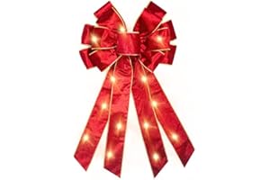 Hying Large LED Christmas Bows for Wreath, LED Merry Christmas Wreath Bow Red Velvet Bows with LED Lights Xmas Holiday Tree Topper Bows for Front Door New Year Christmas Party Decoration Supplies