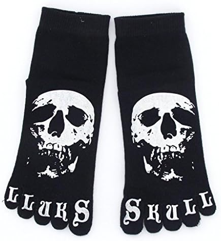Black Skull 5 Toe Mens Crew Socks size 26-28 USA 7.5 - 10.5 Goth Punk 75% Cotton