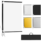 WELLMAKING 36x27in Reflector Flag Kit 4-in-1 for Photography Video Studio | Collapsible Scrim Design, Silver Gold White Black Surfaces, Portable Light Shaping Tool, Soft Diffused Effects, Easy Storage