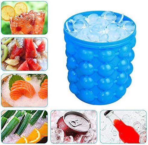lce Cube Maker Silicone Ice Bucket & Ice Mold with lid Portable Silicon Ice Cube Maker for Chilling Burbon Whiskey Cocktail Beverages - Suitable for Home Kitchen Camping and etc (Blue)