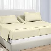 NON Sticky cotton Adjustable Split King Sheet Set for Sleep Number Beds, Premium 100% Long Staple Cotton Bedding, Two Twin XL 39" X 80" Fitted Sheets Fits Up to 18" Deep Mattress, Ivory Solid
