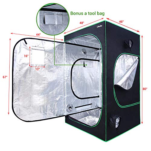 Ohuhu 48"x 48"x 80" Grow Tent with Observation Window & Tool Bag, Mylar Hydroponic Plant Growing Tent with Durable 600D Oxford Cover for Indoor Plant Growing, Gardening and Germination