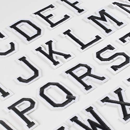 26pcs Black Letter Iron on Patches, DIY Name Sew on Appliques Embroidered A-Z Letters Patch for Clothes Dress Plant Hat Jeans Flowers Applique Accessory