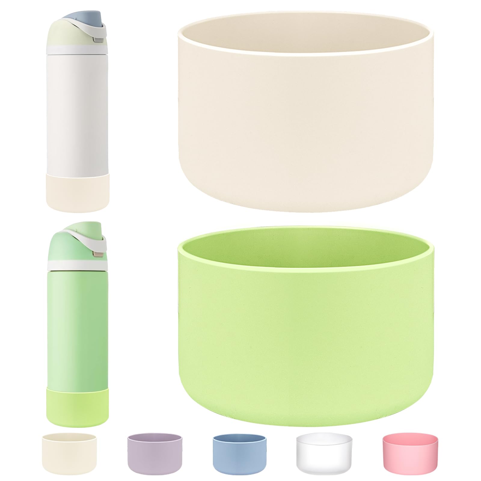 WK IEASON 2Pcs Silicone Water Bottle Boot for Owala 24oz, Protective Flask Bottom Cover Base for Owala FreeSip Twist and Flip Flask Bottles (Cream/Mint, 24OZ)