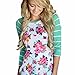ANGLIN Women Striped Floral Long Sleeve Round Neck Shirt Top Blouse (XL)