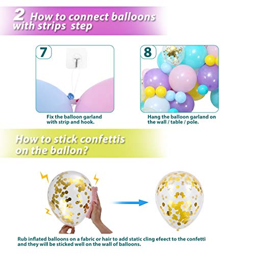 Unicorn balloon garland kit, Leyzan 89pcs Balloon arch kit Unicorn Party Supplies Confetti balloons 18inch 12inch 5inch Yellow Purple Pink Blue Tiffany Latex Balloons Party Decorations for Baby Shower / birthday party / rainbow party
