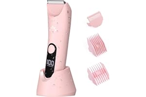 RESUXI Bikini Trimmer for Women, Painless Pubic Hair Trimmer for Armpit Leg Arm Body Private Area,Rechargeable Womens Electric Razors Shaver LED Light Ceramic Blade IPX7 Waterproof Wet/Dry LCD Display,Pink