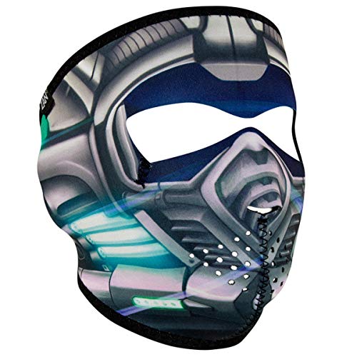 Green Blue White Black Titanium Robot Cyber AI Skull Biker Costume Reversible to Black Neoprene Full Face Mask