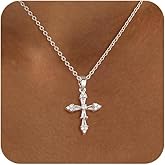 LEXODY Cross Necklace for Women, 14K Gold Silver Plated Dainty Small Cubic Zirconia Cross Pendant Necklace Simple Trendy Gold Diamond Choker Faith Jewelry Religious Minimalist Gift