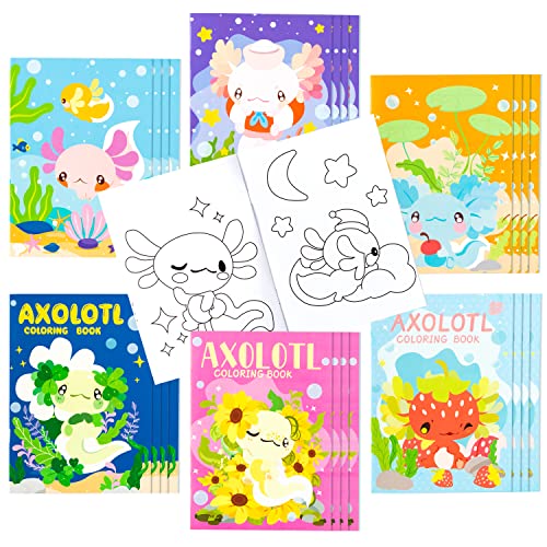 Dvbonike 24Pcs Axolotl Coloring Books Amphibian Theme DIY Art Booklet with Cool Drawing Patterns Birthday Party Favors Halloween Gifts Home School Classroom Activity Supply for Kids Age 4-8