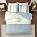 Comfort Spaces Windsor 5 Piece King Size Comforter Pintuck Pleated Striped Pattern Ruffled Patchwork Down Alternative Bedding Sets, Light Green/Off White