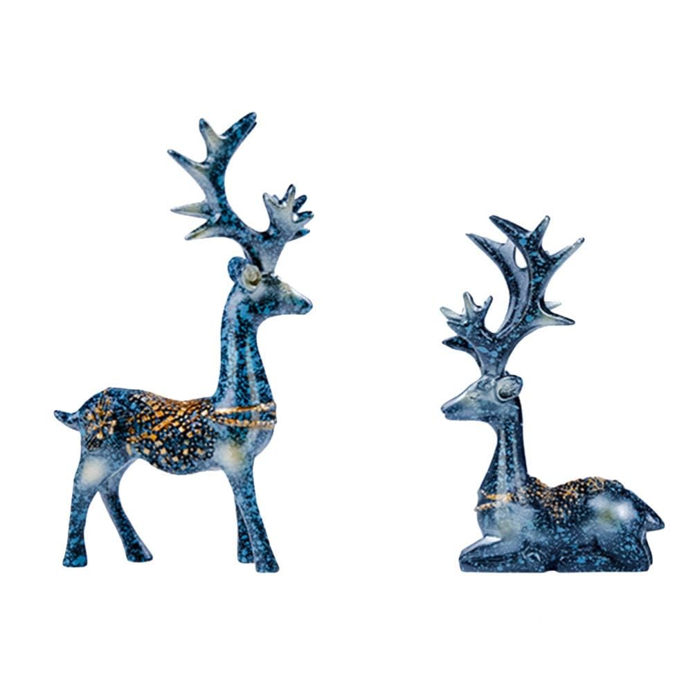 Amosfun 2Pcs Reindeer Figurine Christmas Resin Deer Sculpture Elk Couple Statue for Home Fireplace Decoration, Christmas Party Supplies