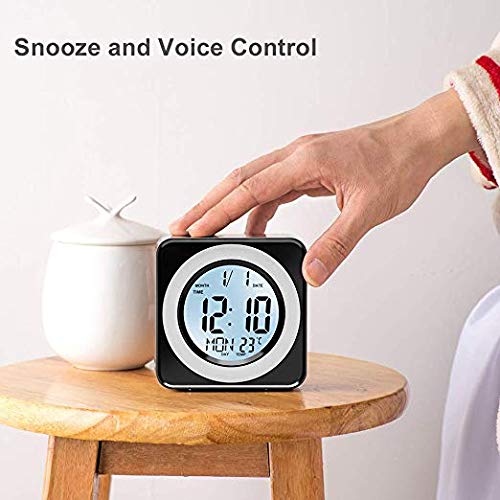 WorldSeng Alarm Clock,Kids Alarm Clock,Digital LCD Display Portable Modern Alarm Clock with Snooze Time Temperature, Calendar, Alarm Clock, Sound Sensor Smart Nightlight, Clocks for Bedrooms
